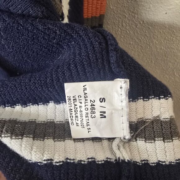 Vilagallo Navy Blue Multicolor Stripe Open Front Cardigan Fringe Shoulder S/M - Picture 7 of 16